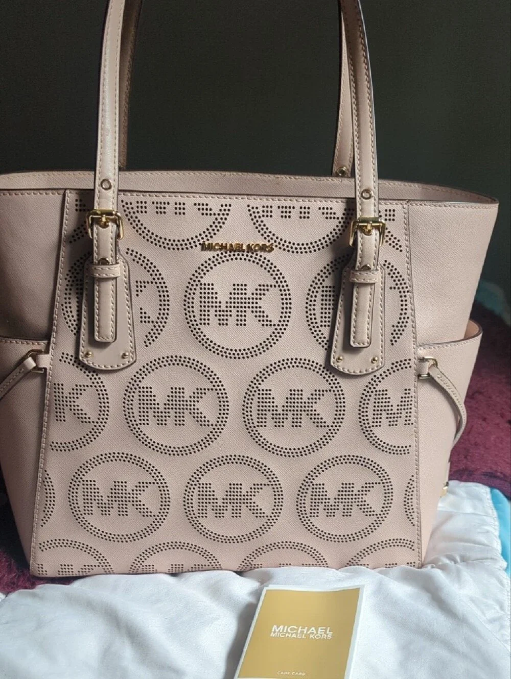 Michael Kors Pale Pink Perforated MK Tote